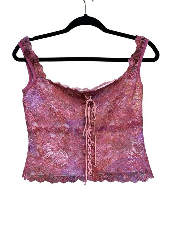 Leigh Bantivoglio Tops - Y2K Leigh Bantivoglio Lace Corset Crop Top Pink Lace Up Womens Medium
